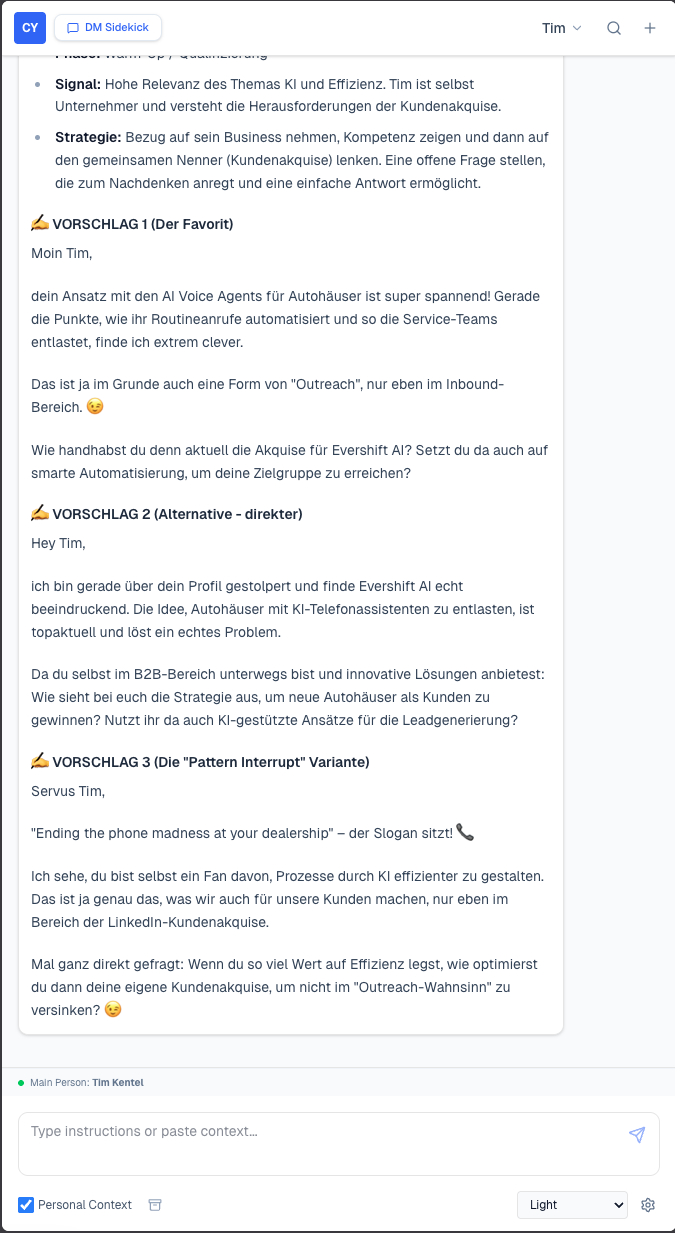 Screenshot der Cyrano Software - DM Sidekick